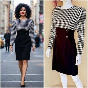 Vintage Houndstooth 80s Boss Babe Power Dress - Size 3/4